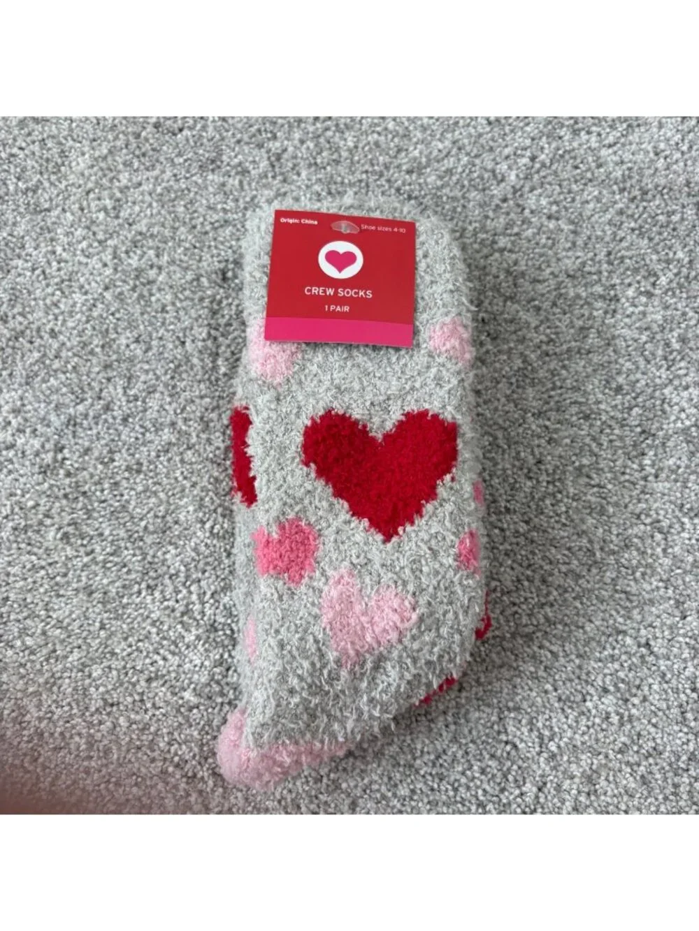 Target Crew Socks Grey with Hearts New Womens 4-10 Fuzzy Cozy